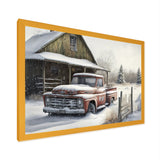 Old Truck At The Barn In Winter I - Pickup Truck Canvas Wall Art