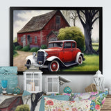 Old Vintage Car At The Barn - Car Old American Canvas Wall Art