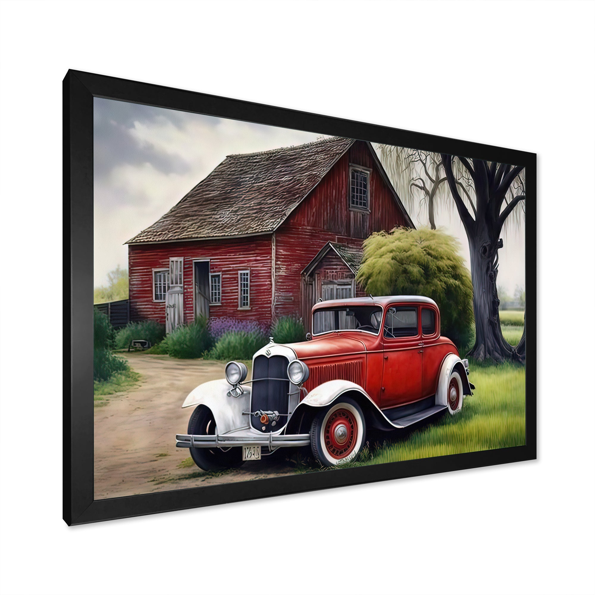 Old Vintage Car At The Barn - Car Old American Canvas Wall Art