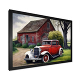 Old Vintage Car At The Barn - Car Old American Canvas Wall Art