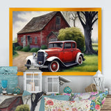 Old Vintage Car At The Barn - Car Old American Canvas Wall Art