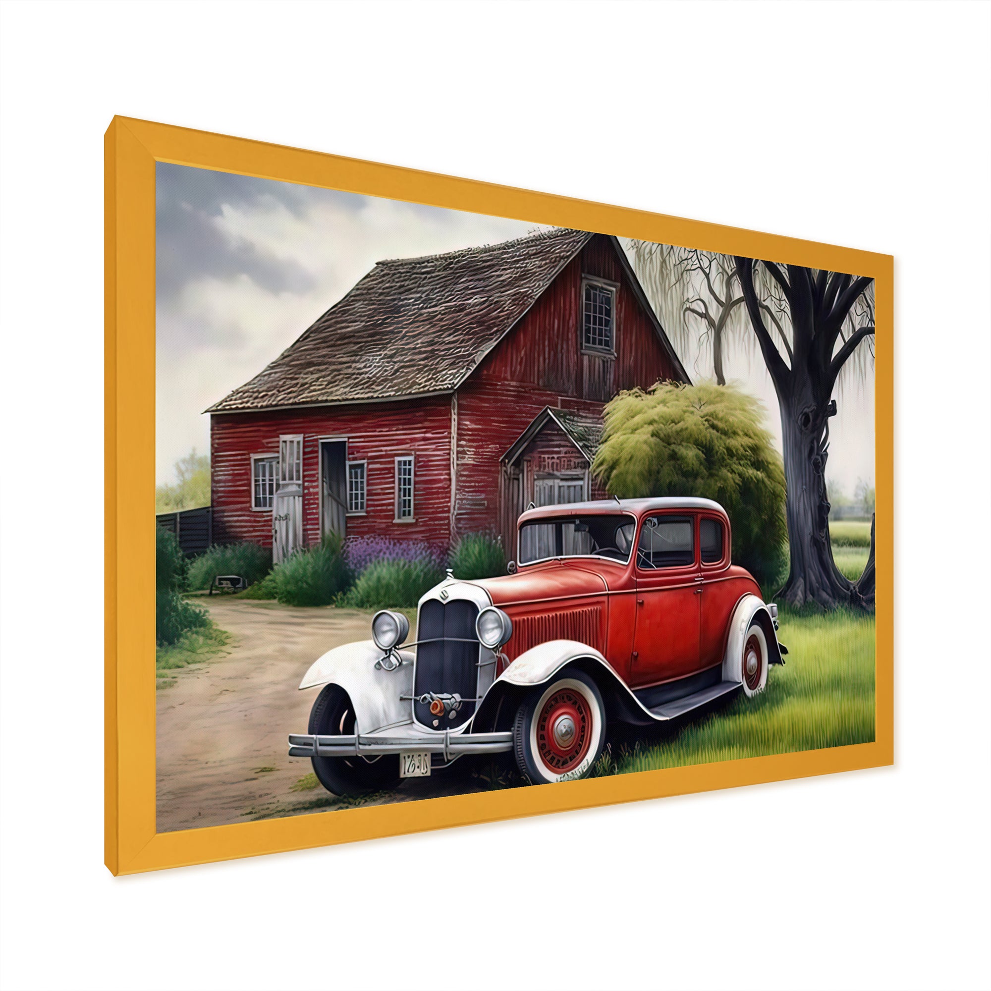 Old Vintage Car At The Barn - Car Old American Canvas Wall Art