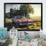 Orange Muscle Car At The Barn - Car Old American Canvas Wall Art