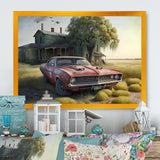 Orange Muscle Car At The Barn - Car Old American Canvas Wall Art