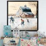 Kids Playing Hockey In Winter I - Sport Hockey Canvas Wall Art