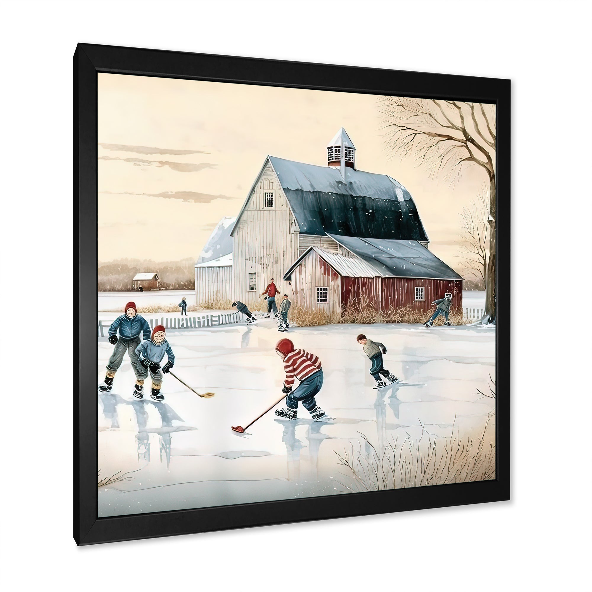 Kids Playing Hockey In Winter I - Sport Hockey Canvas Wall Art