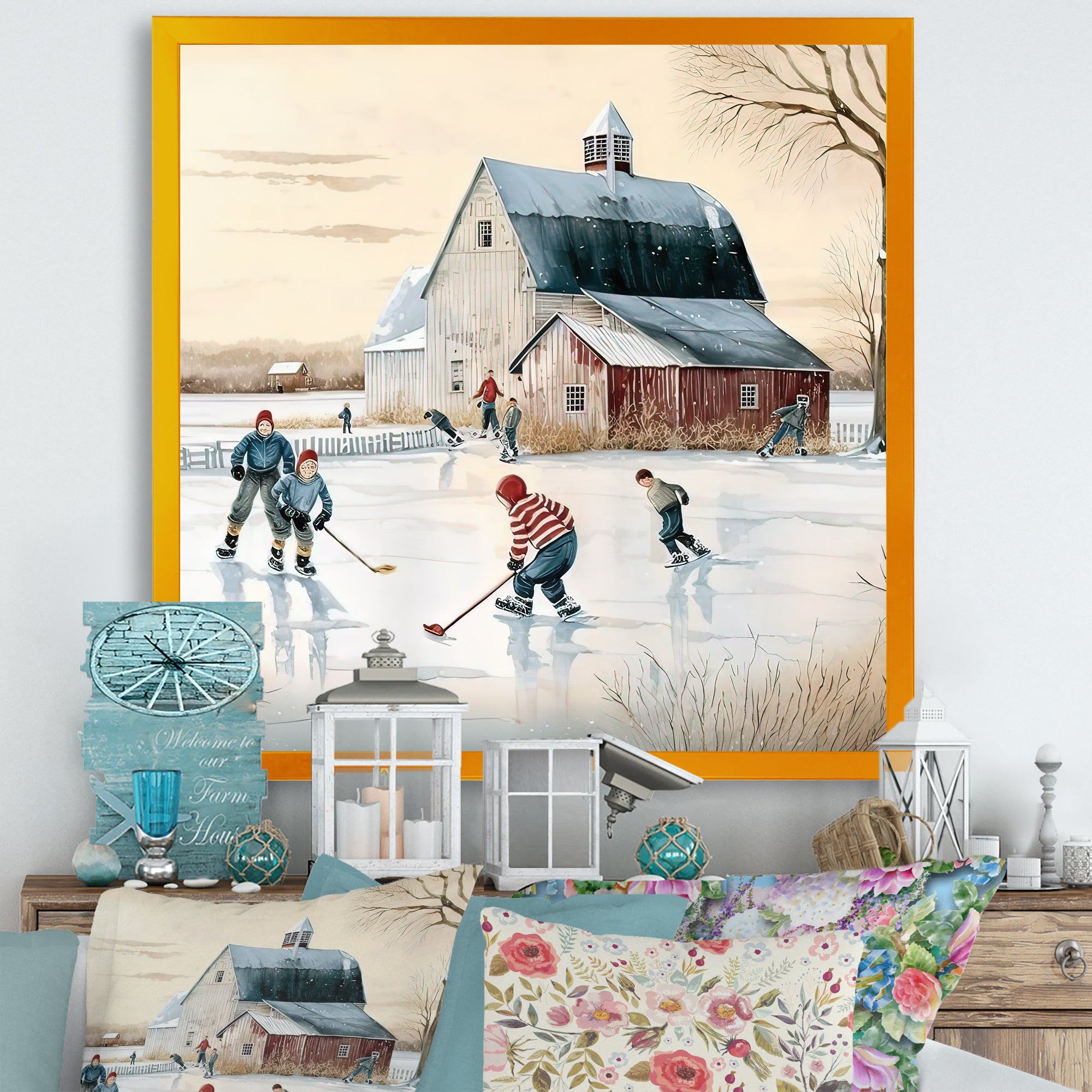 Kids Playing Hockey In Winter I - Sport Hockey Canvas Wall Art