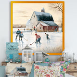 Kids Playing Hockey In Winter I - Sport Hockey Canvas Wall Art
