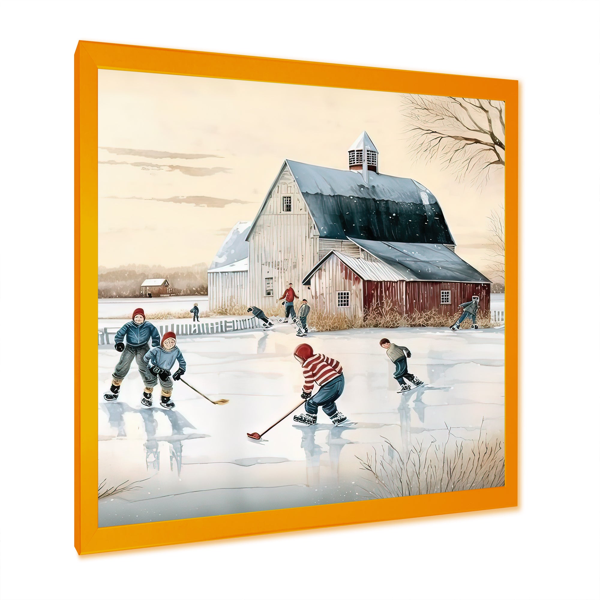 Kids Playing Hockey In Winter I - Sport Hockey Canvas Wall Art