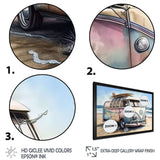 70S Surfing Van At The Beach I Framed Print Vibrant Black - 1.5"Width