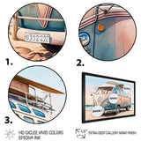 70S Surfing Van At The Beach II Framed Print Vibrant Black - 1.5"Width