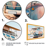 70S Surfing Van At The Beach II Framed Print Vibrant Gold - 1.5"Width