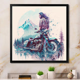 Man And His Motorcycle With Mountain Views - Motorcycle Canvas Wall Art