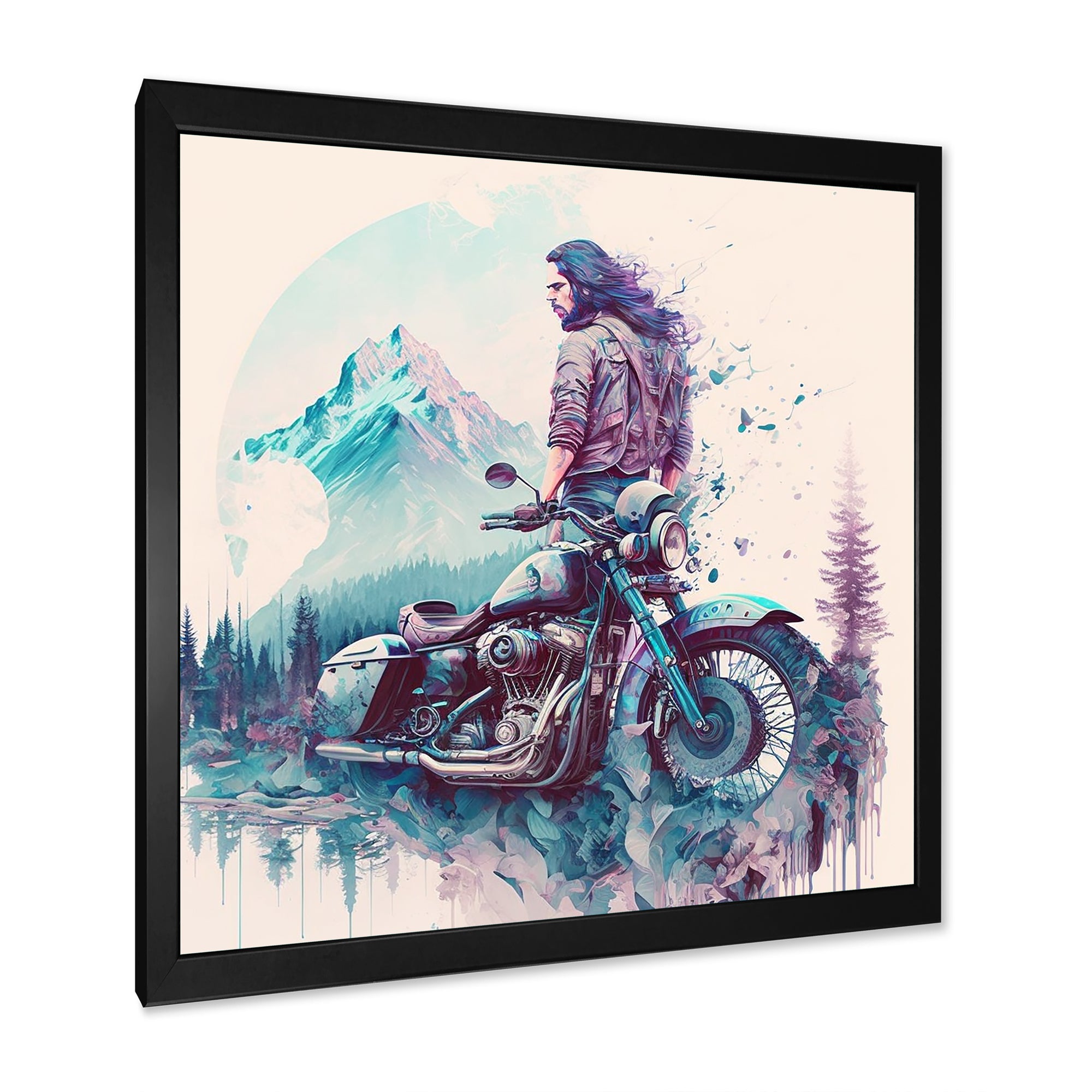 Man And His Motorcycle With Mountain Views - Motorcycle Canvas Wall Art