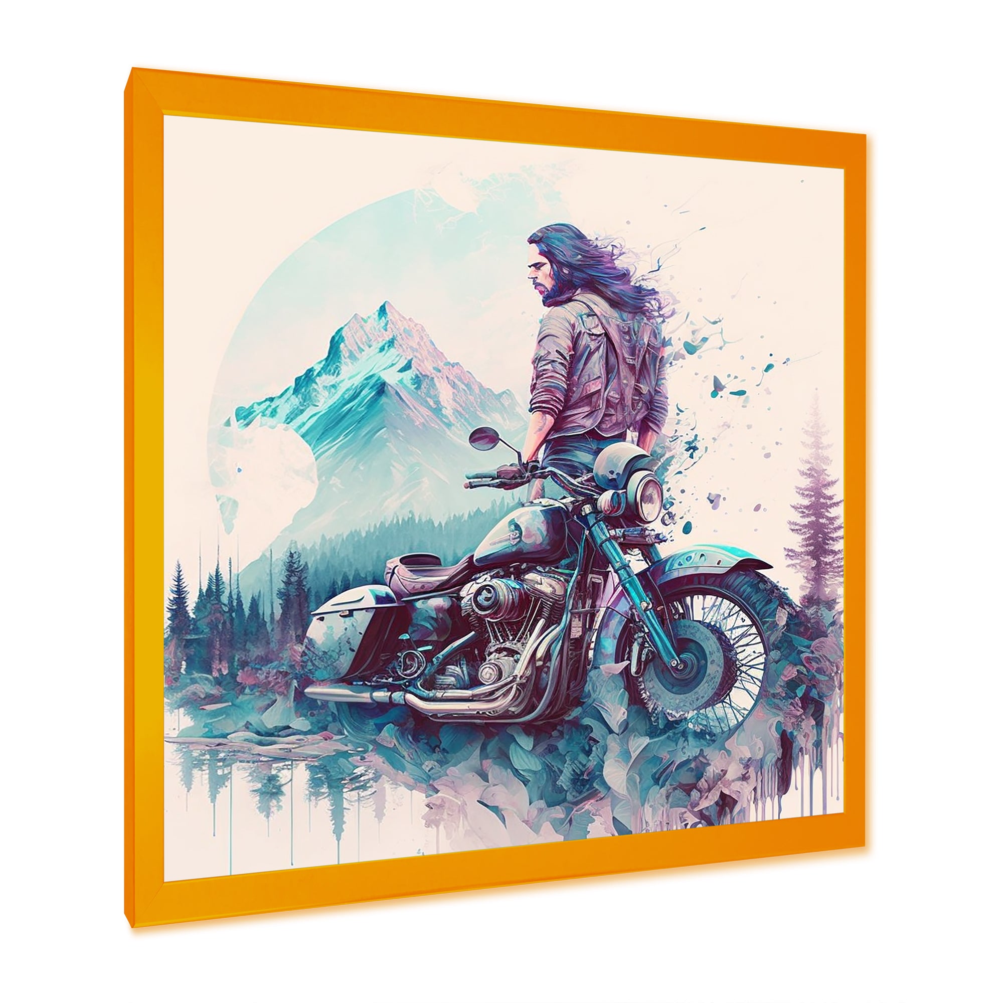 Man And His Motorcycle With Mountain Views - Motorcycle Canvas Wall Art