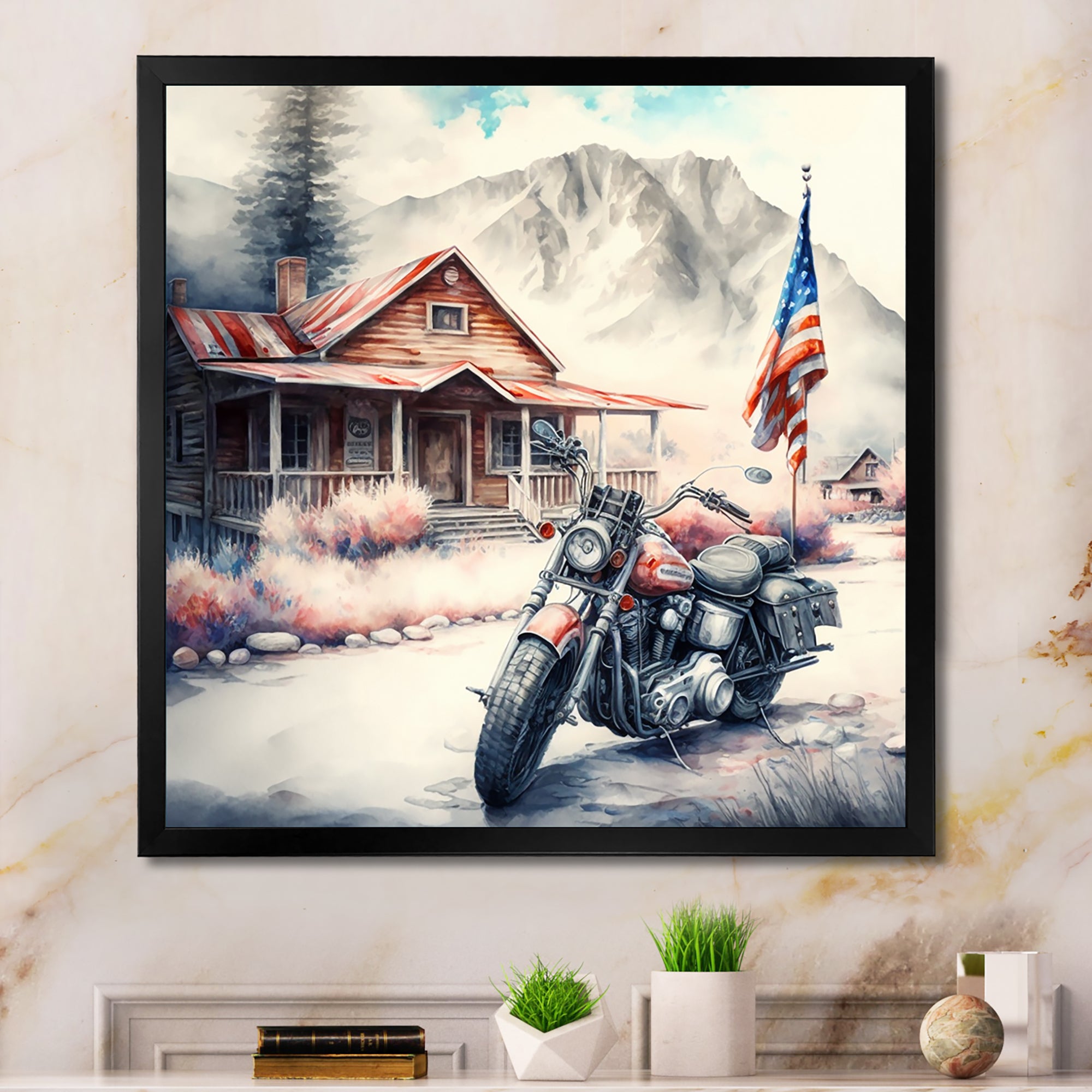 Motorcycle Parked At The Cabin I - Motorcycle Canvas Wall Art