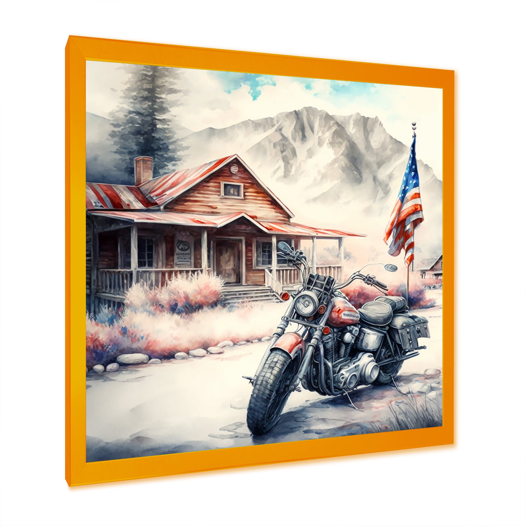 Motorcycle Parked At The Cabin I - Motorcycle Canvas Wall Art