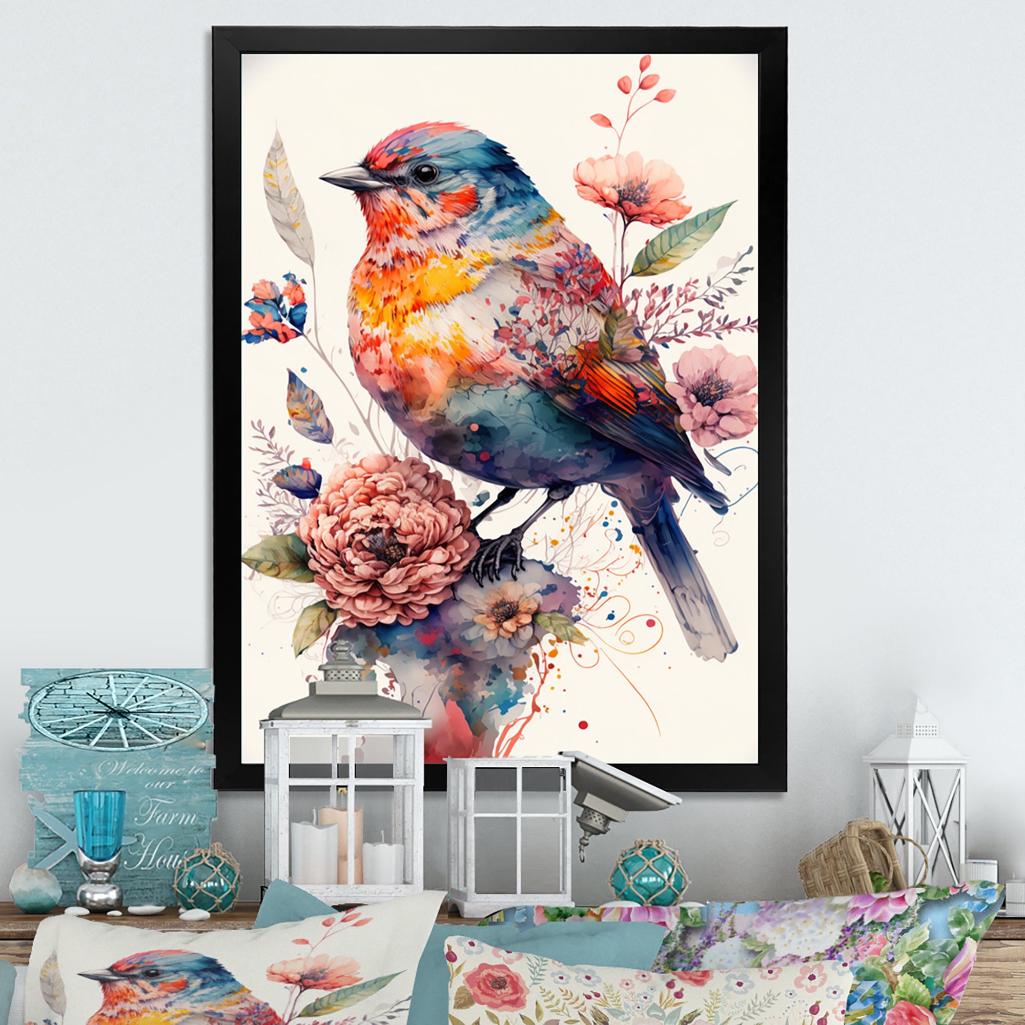 Cute Bird Floral Art - Bird Wall Decor