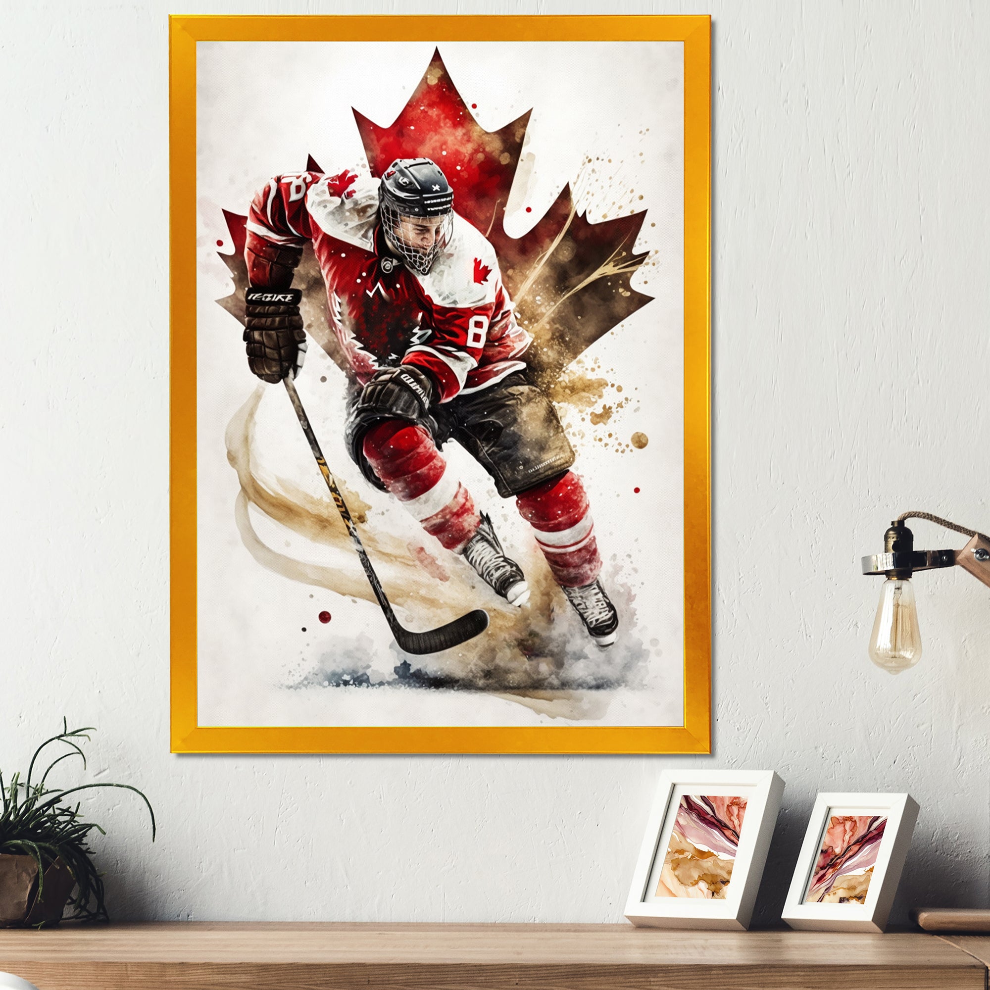 Canadian Hockey Player In Action I - Sport Hockey Canvas Wall Art