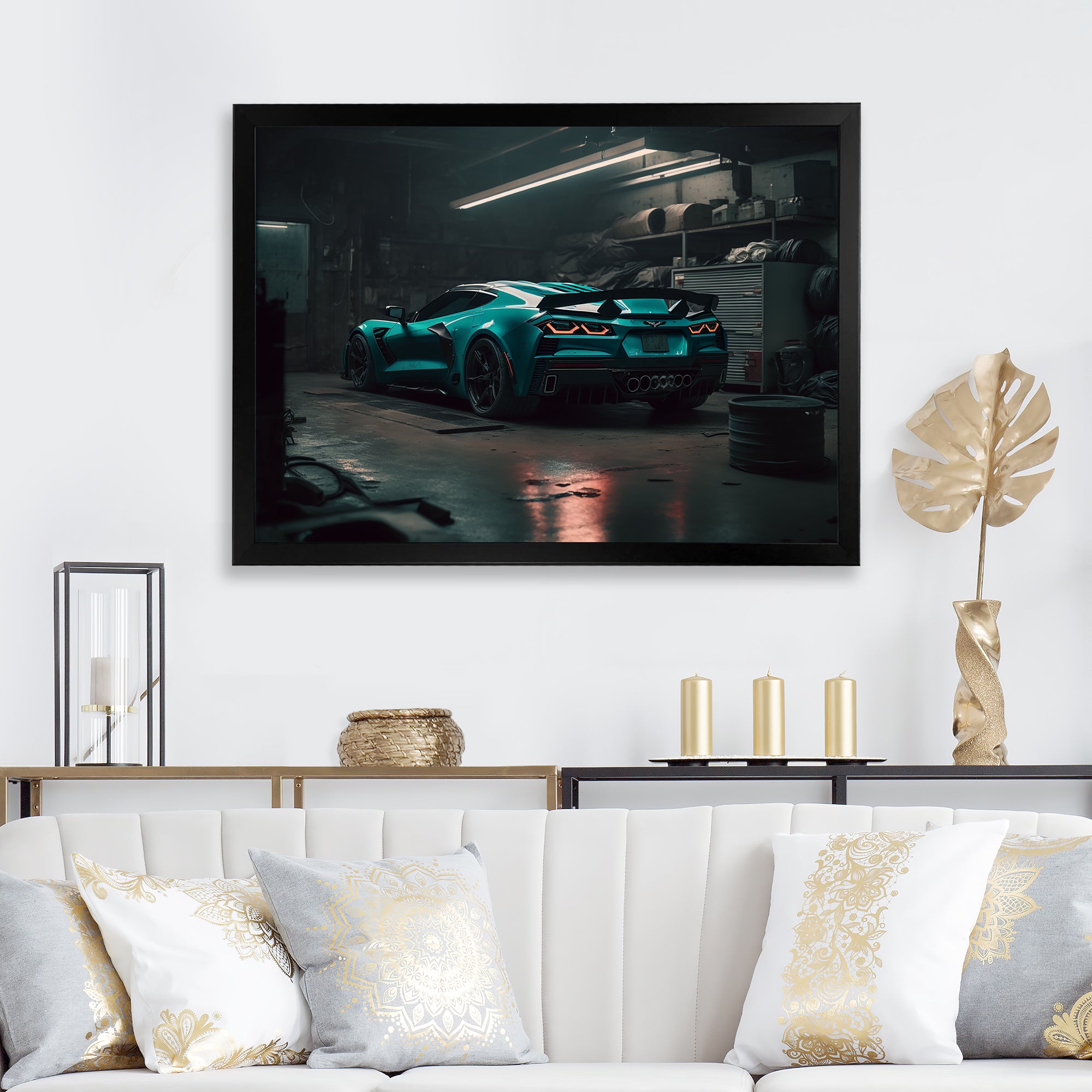 Vette In Underground Garage - Car Exotic Canvas Wall Art