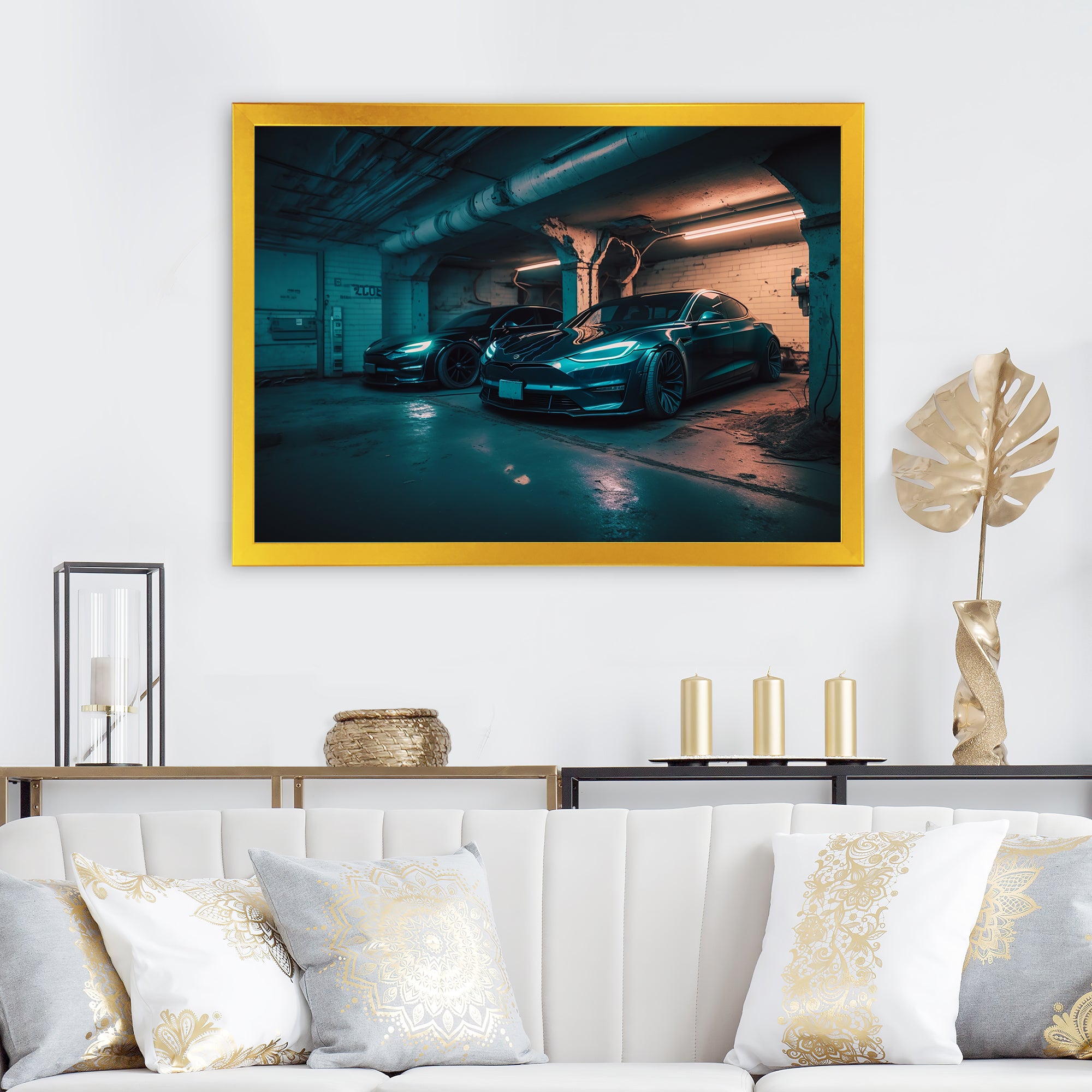 Hybrid Power In Underground Garage - Car Exotic Canvas Wall Art