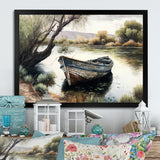 Fishing Boat In The River - Boat Fishing Canvas Wall Art