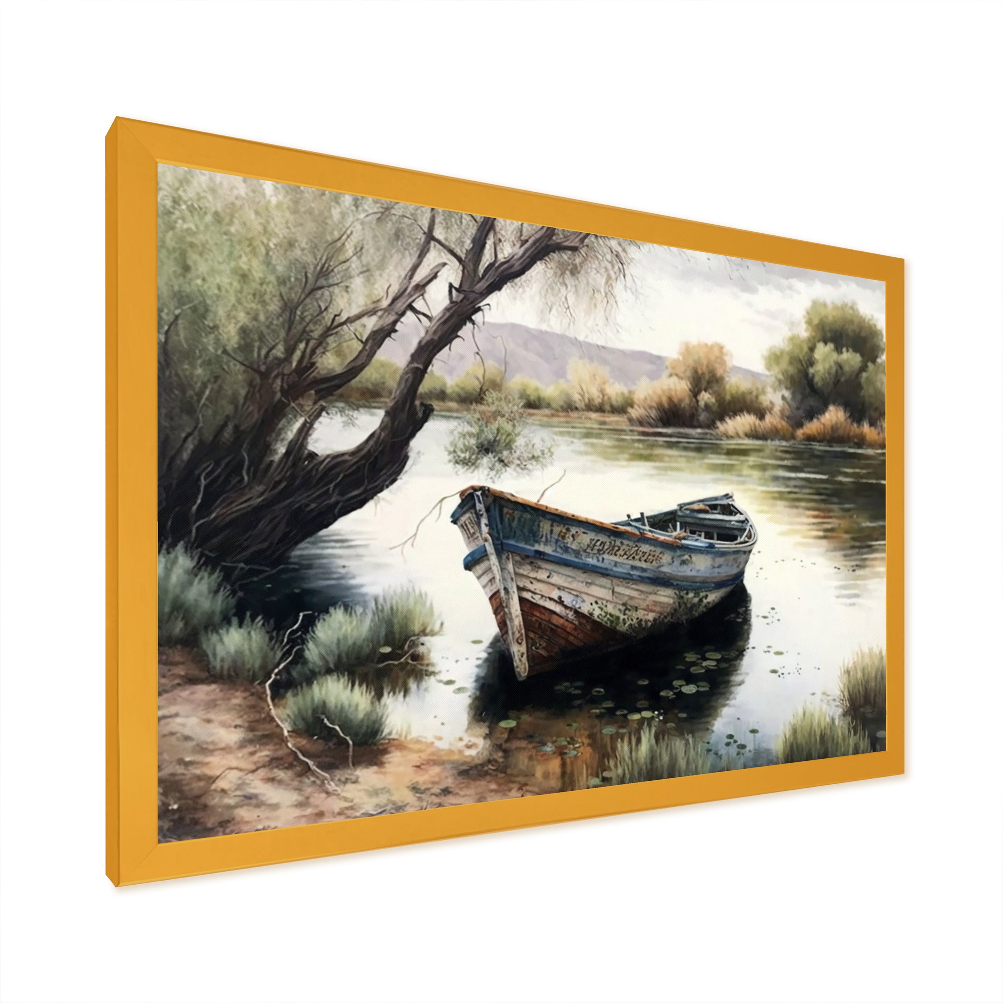 Fishing Boat In The River - Boat Fishing Canvas Wall Art
