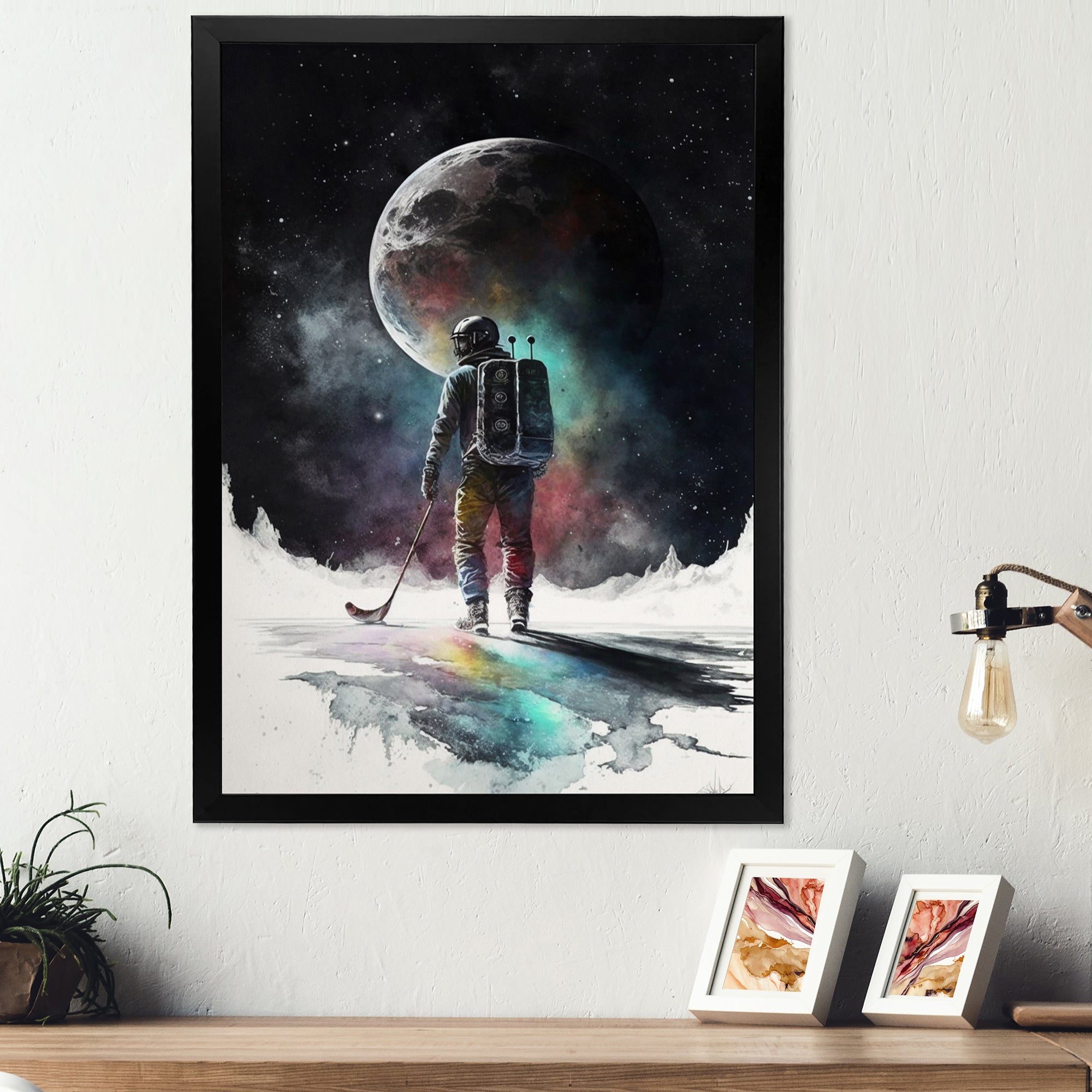 Hockey Player On The Moon - Sport Hockey Canvas Wall Art