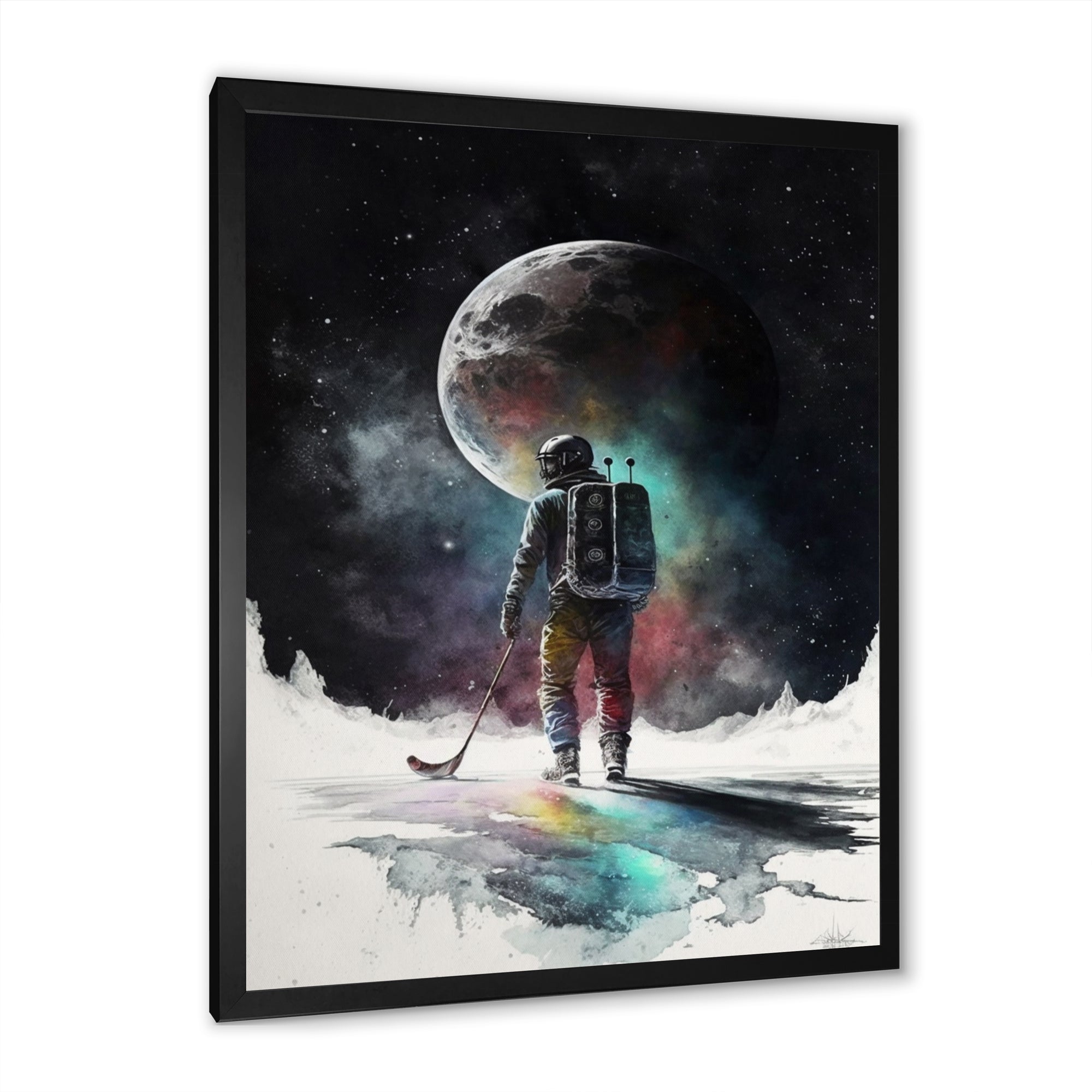 Hockey Player On The Moon - Sport Hockey Canvas Wall Art