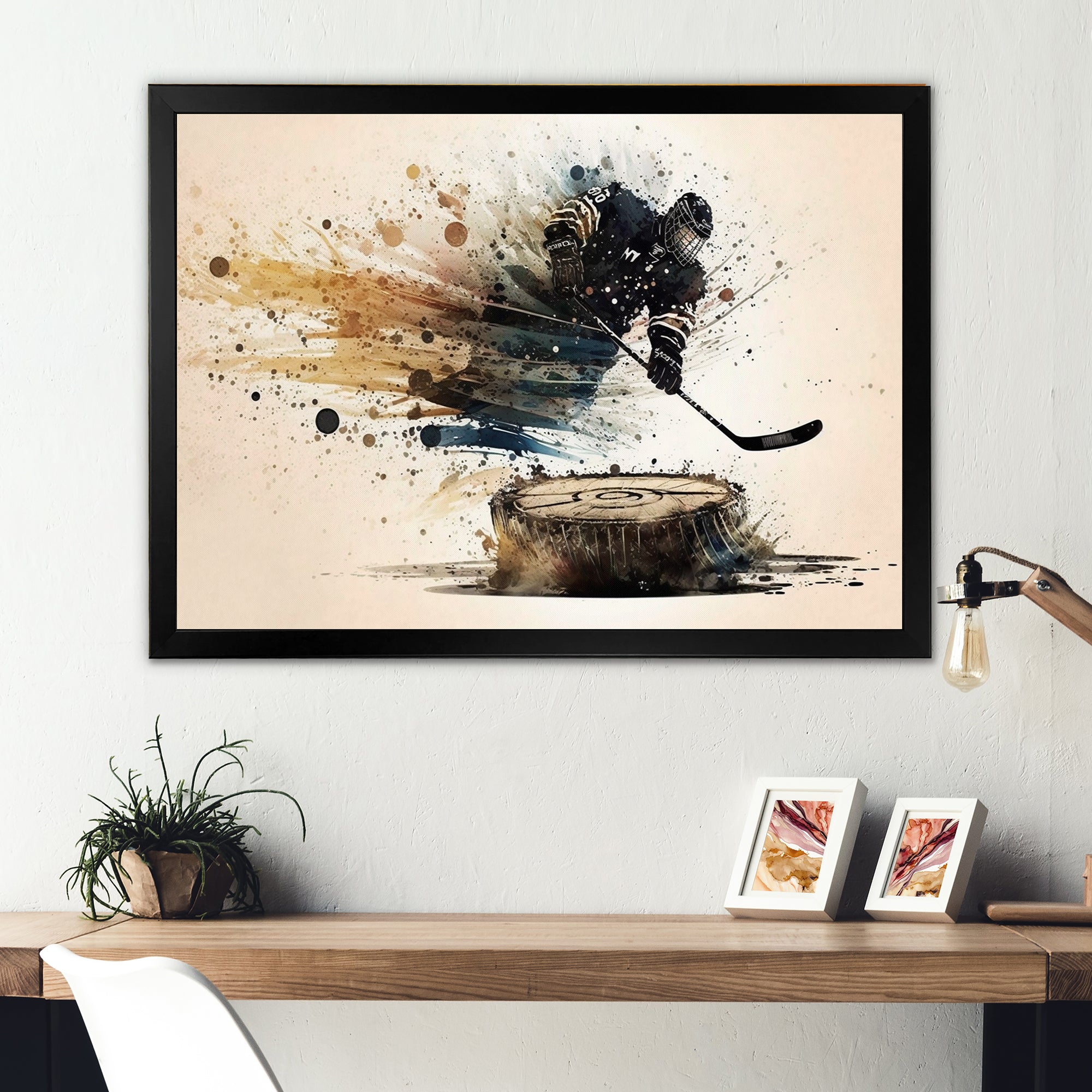 Hockey Player Hitting Puck - Sport Hockey Canvas Wall Art