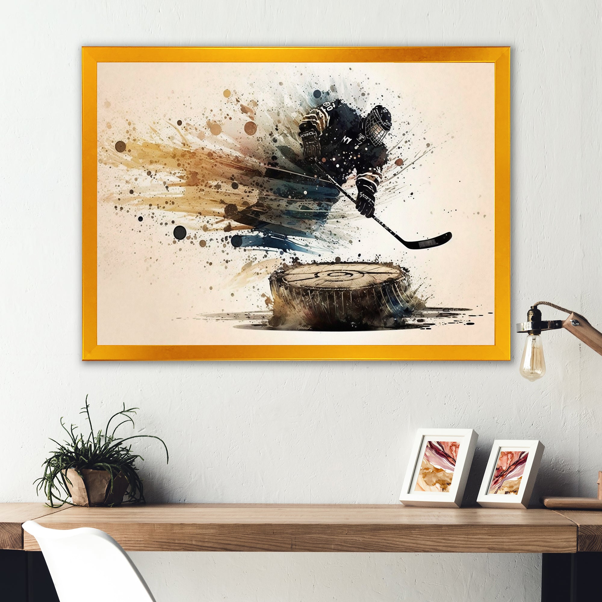 Hockey Player Hitting Puck - Sport Hockey Canvas Wall Art