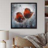 Two Red Birds Sitting On Branch - Bird Canvas Wall Art