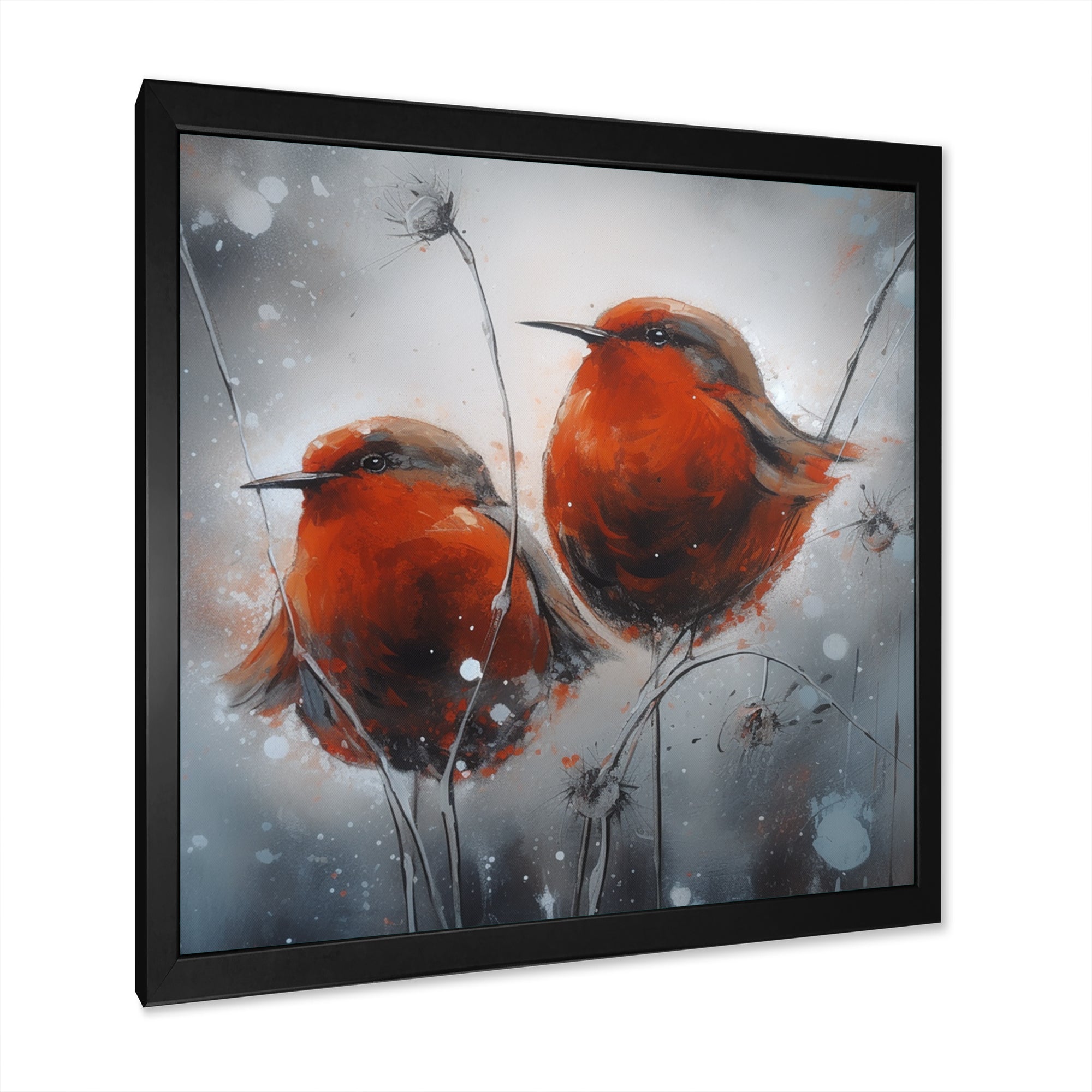 Two Red Birds Sitting On Branch - Bird Canvas Wall Art