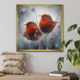 Two Red Birds Sitting On Branch - Bird Canvas Wall Art