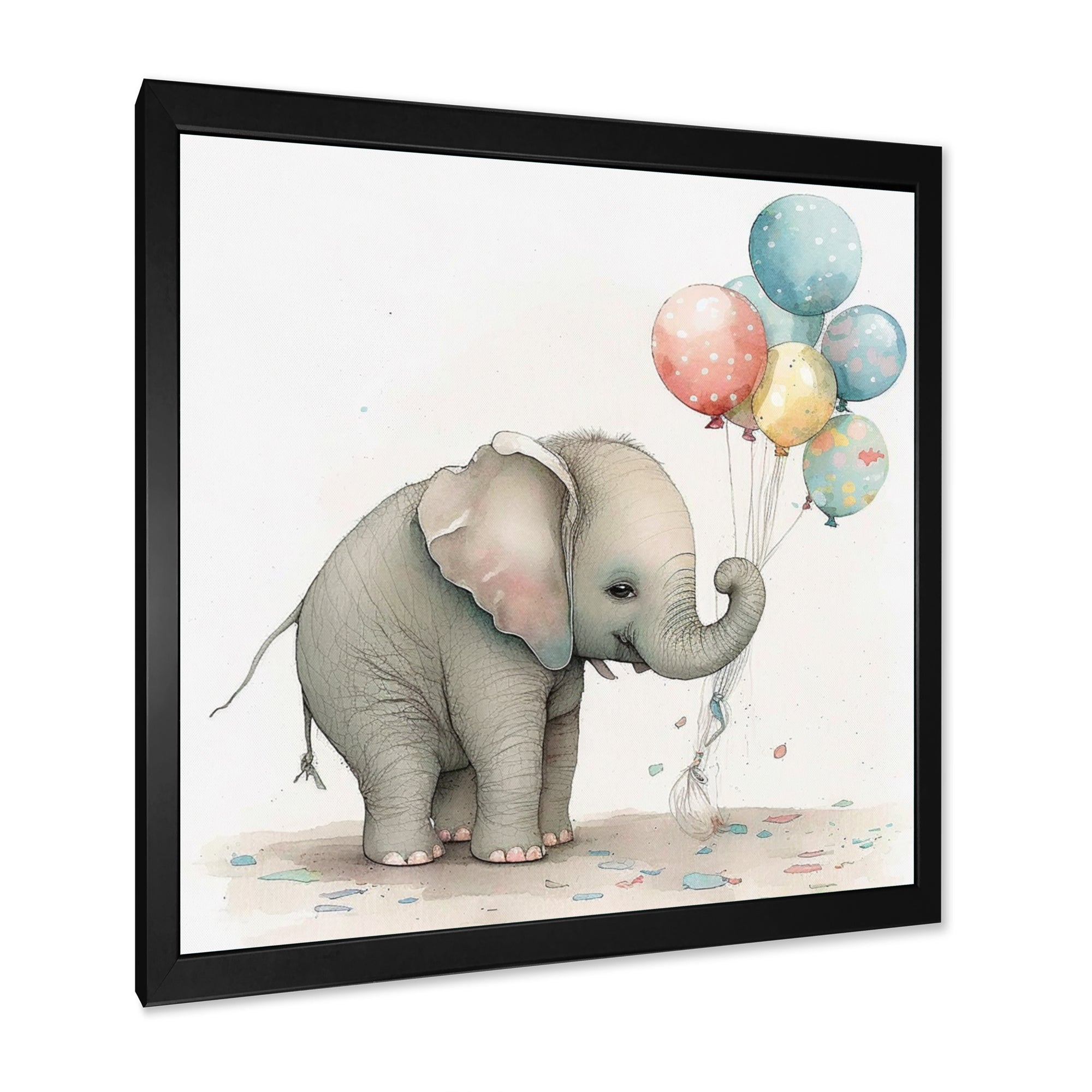 Grey Illustration Detailed Baby Elephant - Elephant Wall Decor