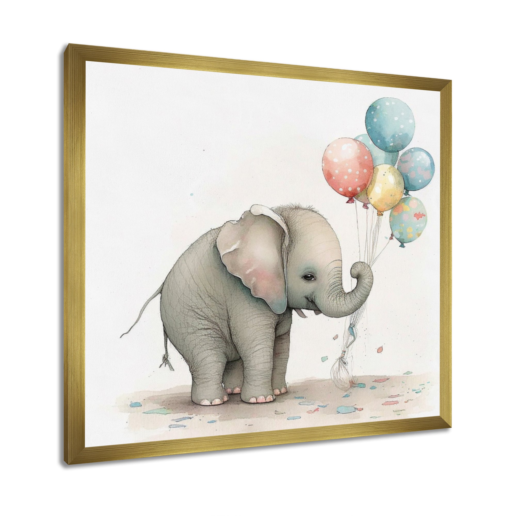 Grey Illustration Detailed Baby Elephant - Elephant Wall Decor