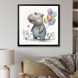 Grey Illustration Detailed Baby Hippo - Hippopotamus Wall Art Prints