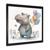 Grey Illustration Detailed Baby Hippo - Hippopotamus Wall Art Prints