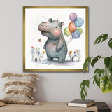Grey Illustration Detailed Baby Hippo - Hippopotamus Wall Art Prints