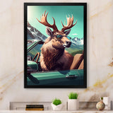 Brown Elk Wearing Sunglasses In Sportscar - Deer Bedroom Wall Art