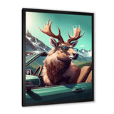 Brown Elk Wearing Sunglasses In Sportscar - Deer Bedroom Wall Art