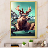 Brown Elk Wearing Sunglasses In Sportscar - Deer Bedroom Wall Art