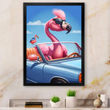 Pink Flamingo Wearing Sunglasses In Sportscar - Flamingo Canvas Wall Art