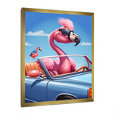 Pink Flamingo Wearing Sunglasses In Sportscar - Flamingo Canvas Wall Art