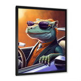 Green Lizard Wearing Sunglasses In Sportscar - Lizard Canvas Wall Art