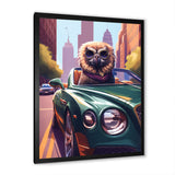 Brown Bird Wearing Sunglasses In Sportscar - Bird Fashion Wall Art Prints