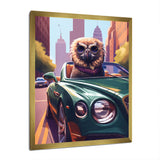 Brown Bird Wearing Sunglasses In Sportscar - Bird Fashion Wall Art Prints