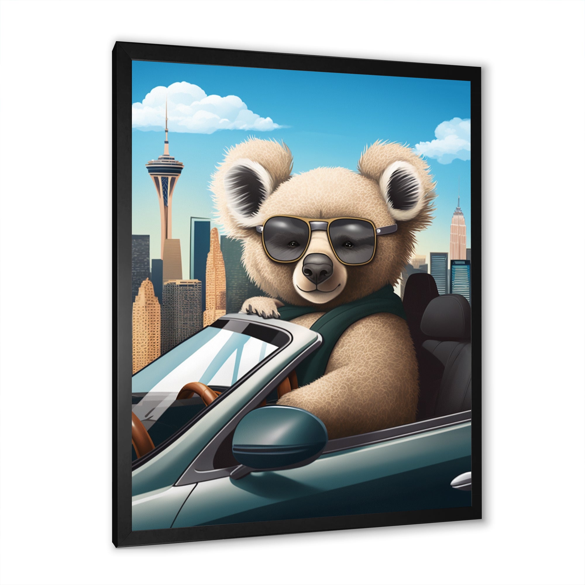 Grey Koala Wearing Sunglasses In Sportscar - Gray Koala Wall Art