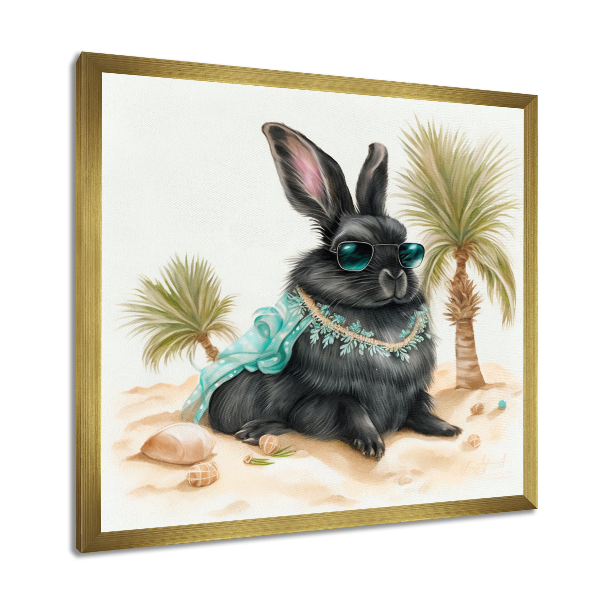 Bunny Sitting On The Beach - Rabbit Living Room Wall Art