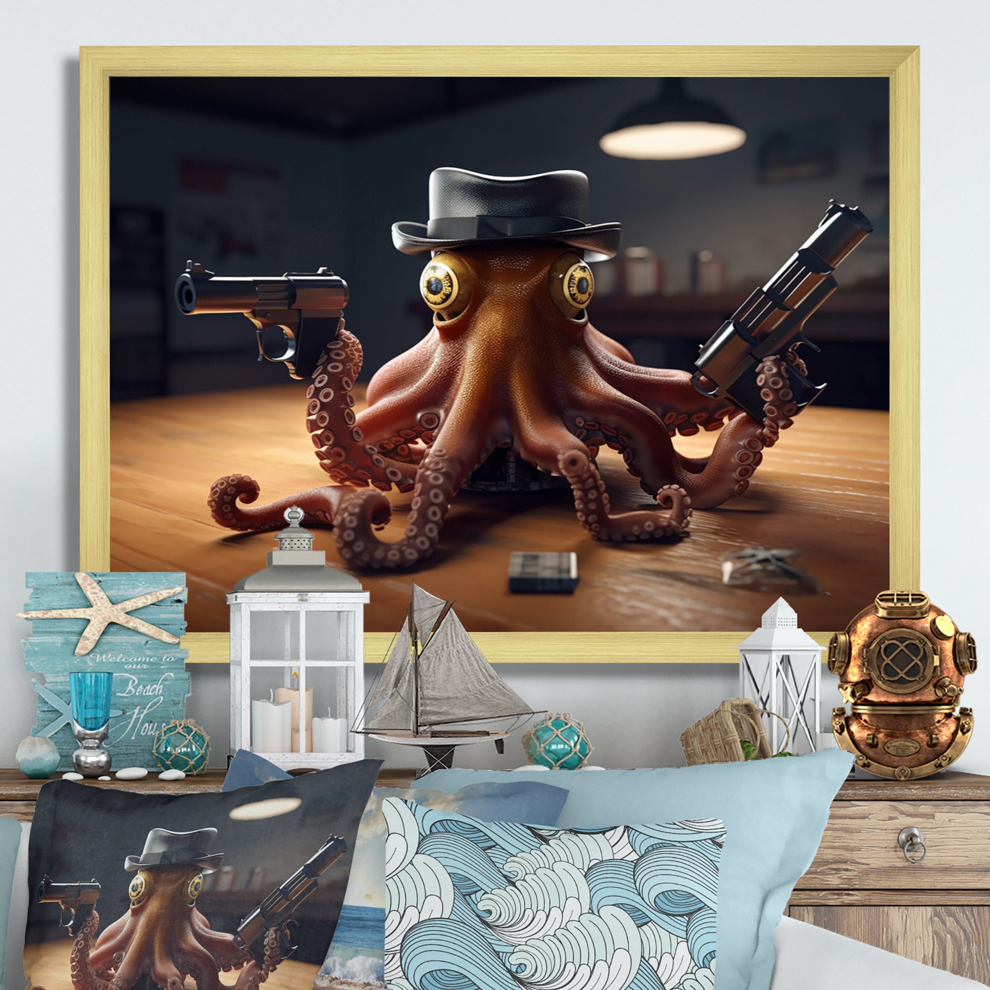 Mobster Octopus With Hat - Octopus Wall Decor
